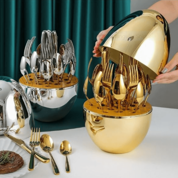 24-piece Gold and Silver Egg-shaped Stainless Steel Premium Cutlery Set 2