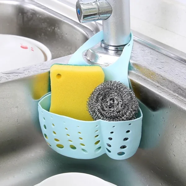 Kitchen Sink Sponge Hanging Pvc Shelving Rack Drain Faucet Storage Pail 7 Colors Snap-on