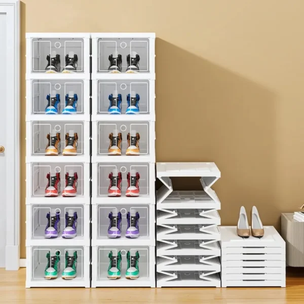 Folding Shoes Rack Closet Transparent Stackable Boots Storage Rack Plastic Clear Narrow Vertical Shoes Shelf Cabinet Organizer