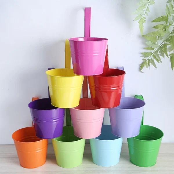 Garden Supplies Hanging Vase Wrought Iron Flower Barrel Balcony Pots Planters Wall Hanging Bucket Flower Plant Decoration Pot