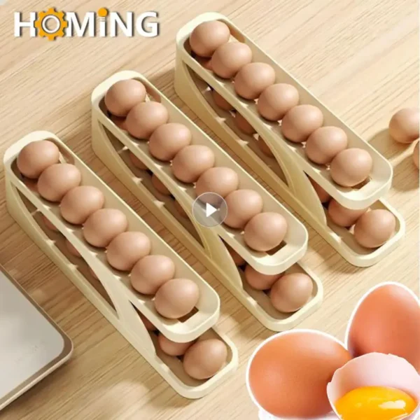 Automatic Rolling Egg Holder Rack Doubel Layer Fridge Egg Storage Box Egg Container Kitchen Refrigerator Egg Dispenser Fridge